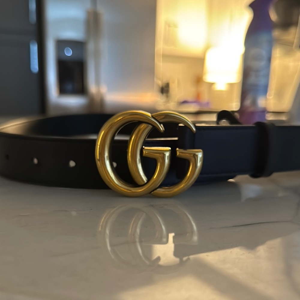 Gucci Black Belt with Gold GG Buckle